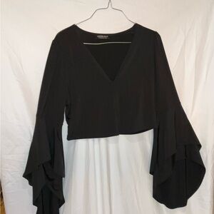 Black V-Neck Ruffle Sleeve Women's Crop Top